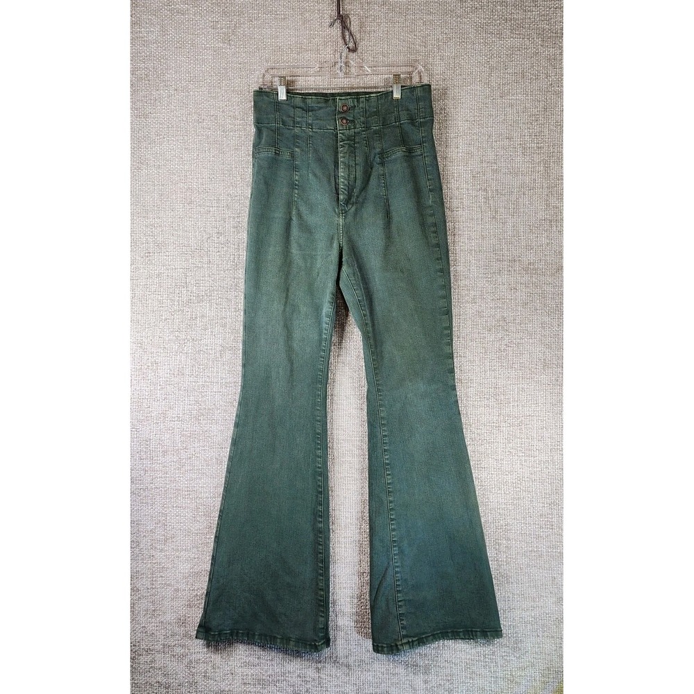 Free People We The Free Jayde Green Flare Stretch High-Rise Jeans Womens 31